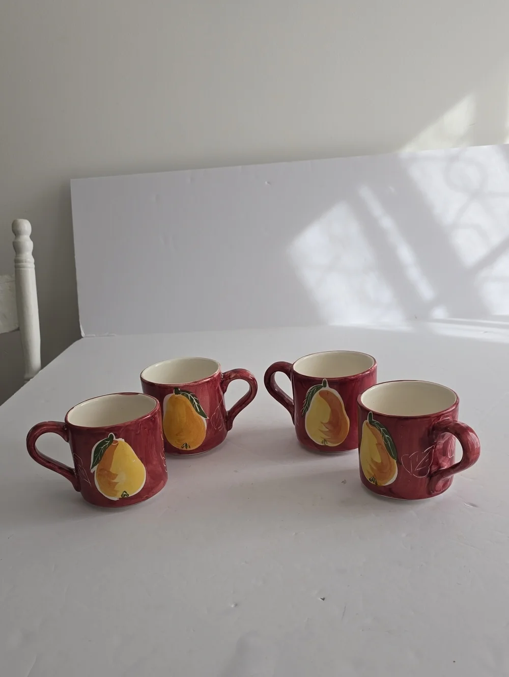 Vintage Pottery Barn Set Of 4 Pear Ceramic Coffee Mugs Handpainted Mexico